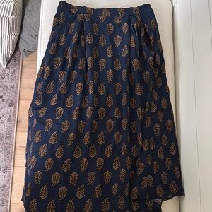 Navy Blue Leaf Print Skirt